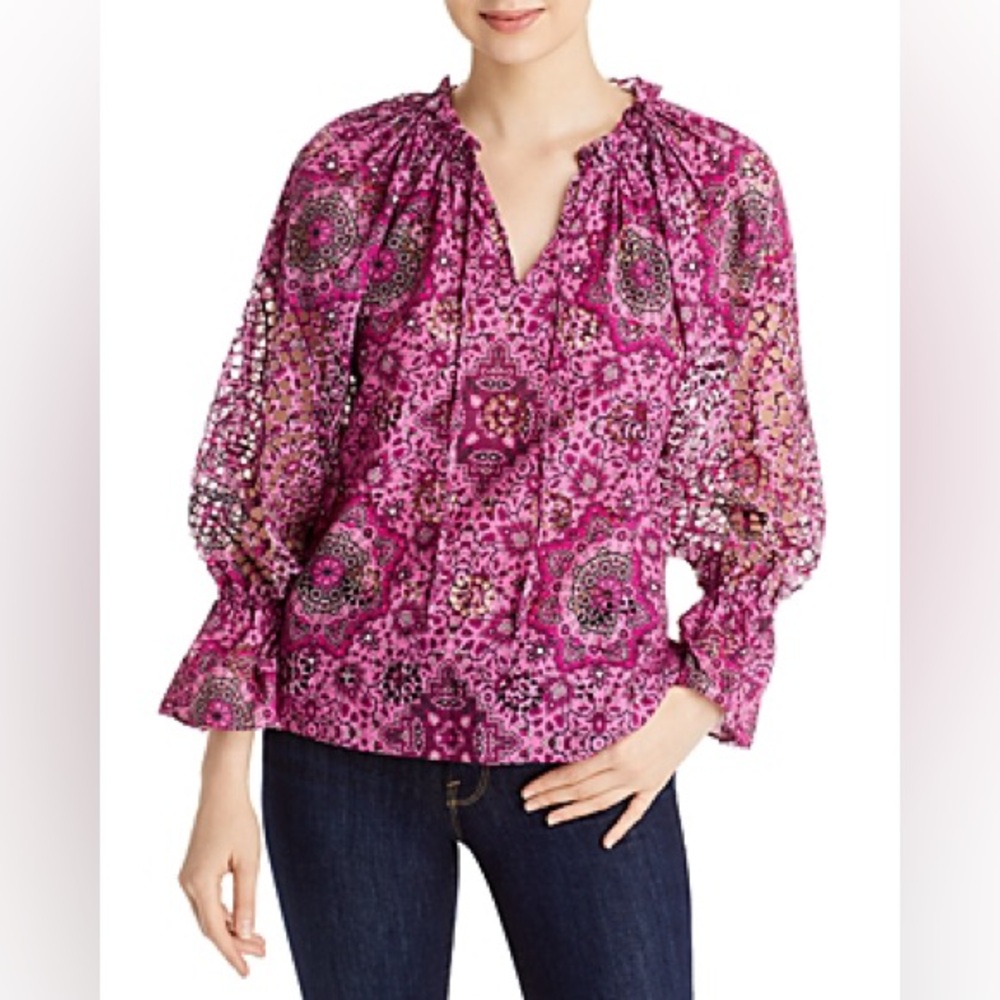 Kobi Halperin
Bari Eyelet Peasant Blouse in Rose Pink